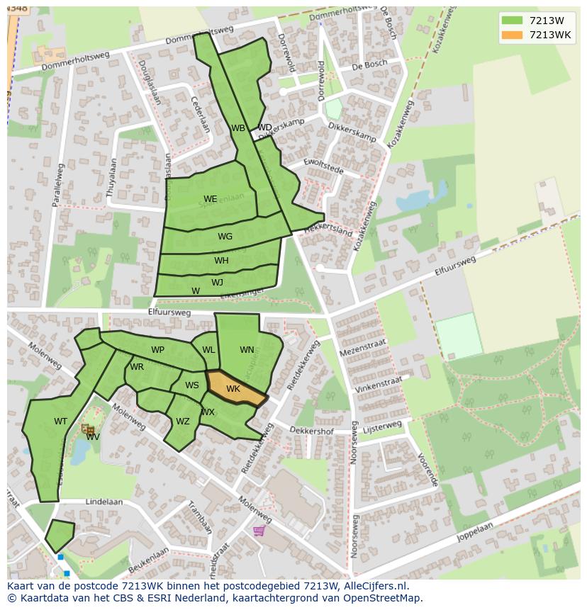 Afbeelding van het postcodegebied 7213 WK op de kaart.