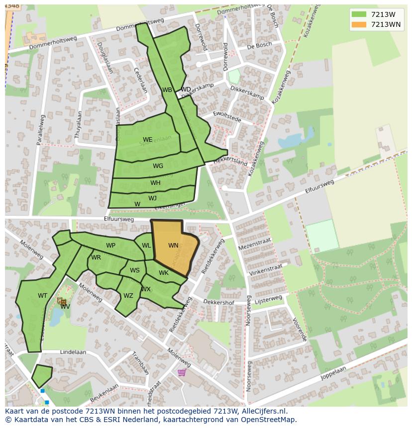 Afbeelding van het postcodegebied 7213 WN op de kaart.