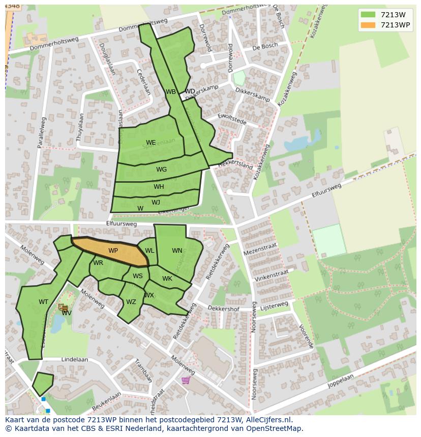 Afbeelding van het postcodegebied 7213 WP op de kaart.