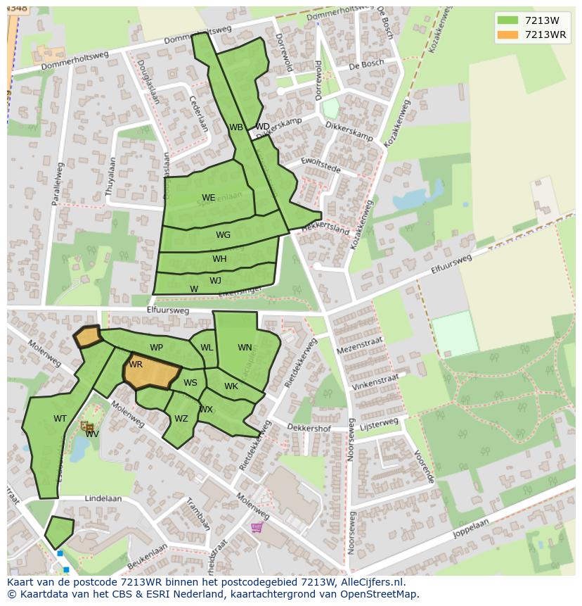 Afbeelding van het postcodegebied 7213 WR op de kaart.