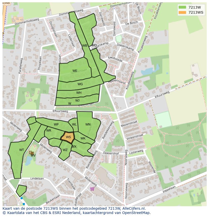Afbeelding van het postcodegebied 7213 WS op de kaart.
