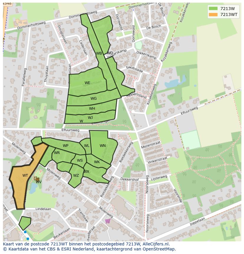 Afbeelding van het postcodegebied 7213 WT op de kaart.