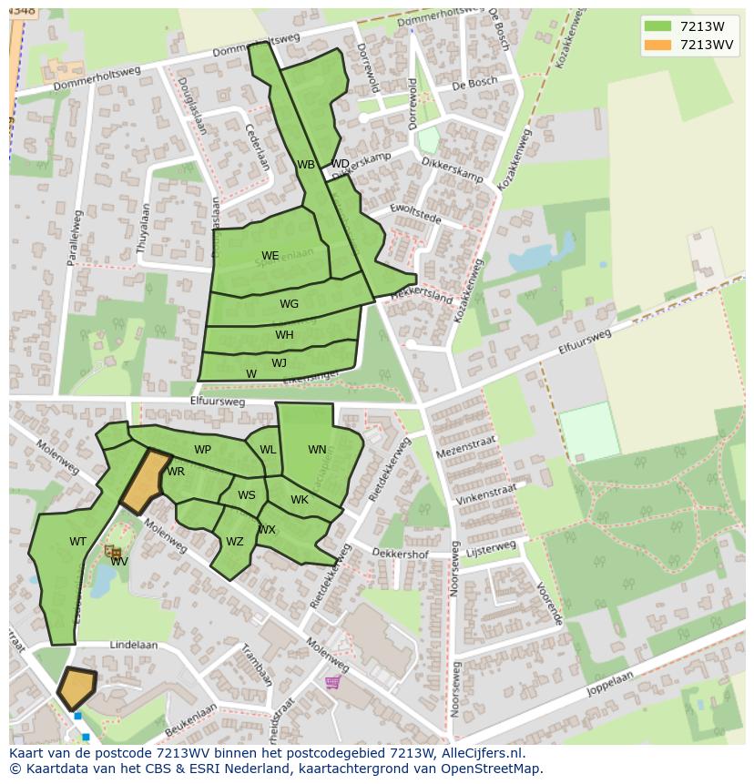 Afbeelding van het postcodegebied 7213 WV op de kaart.