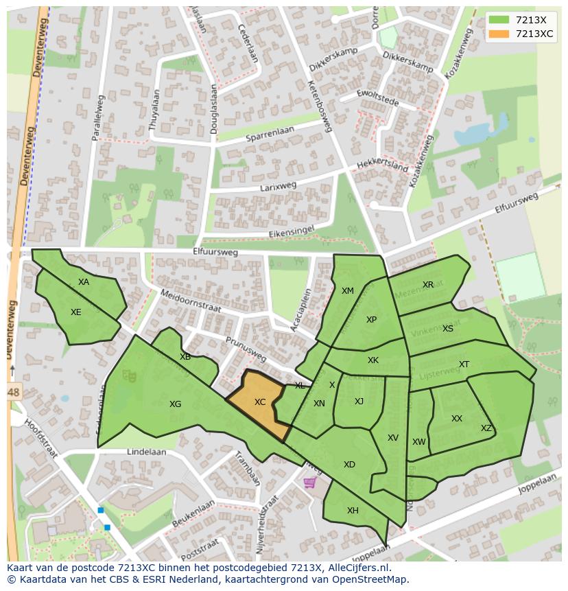 Afbeelding van het postcodegebied 7213 XC op de kaart.