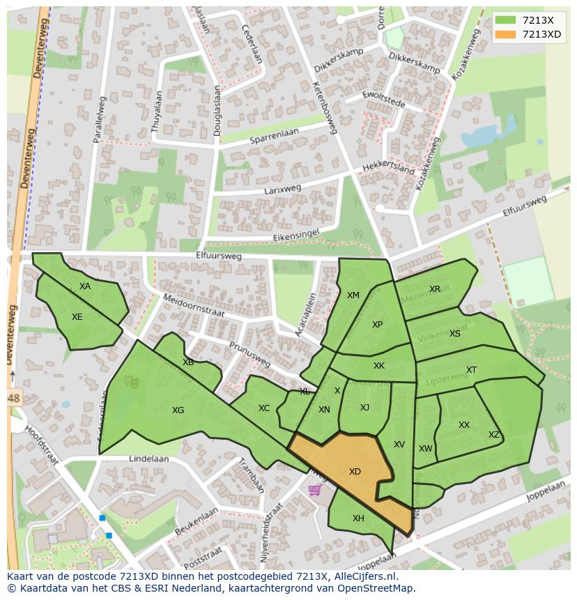 Afbeelding van het postcodegebied 7213 XD op de kaart.