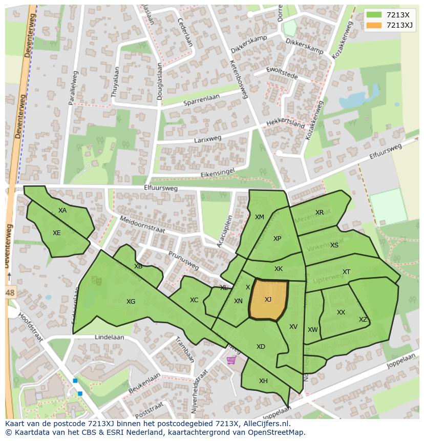 Afbeelding van het postcodegebied 7213 XJ op de kaart.