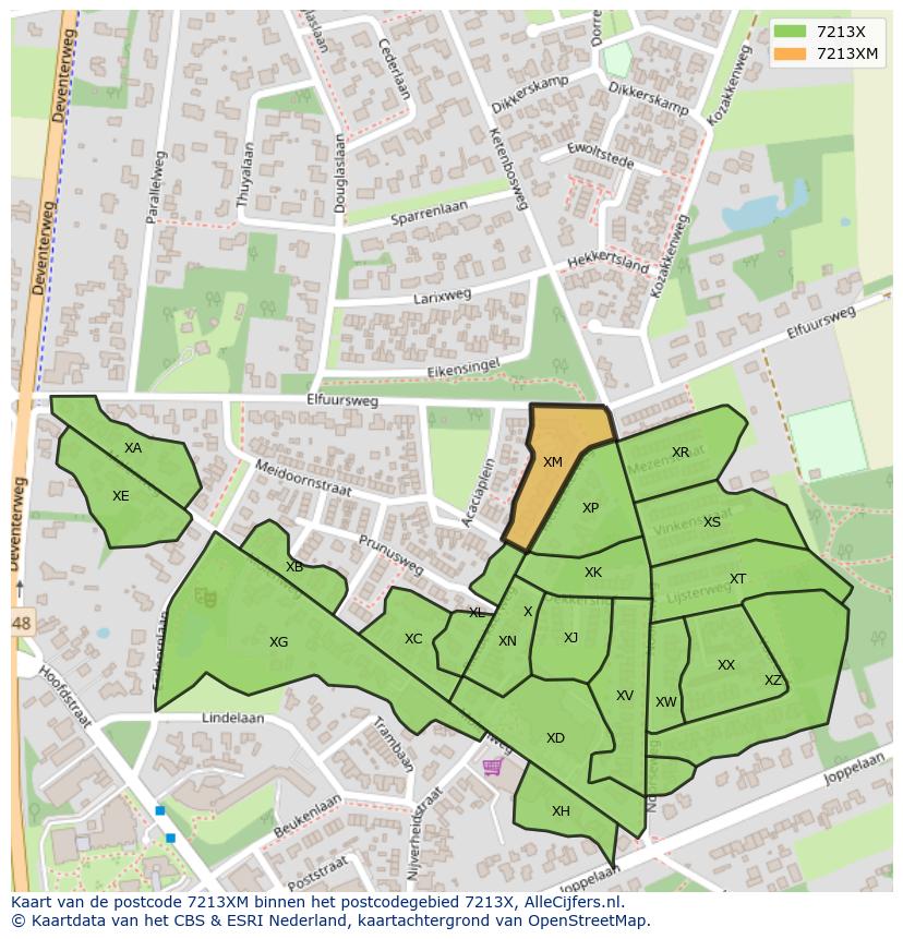 Afbeelding van het postcodegebied 7213 XM op de kaart.