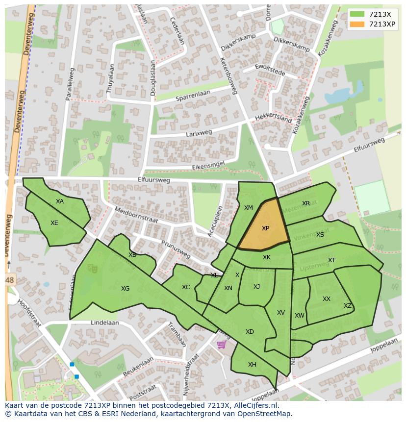 Afbeelding van het postcodegebied 7213 XP op de kaart.
