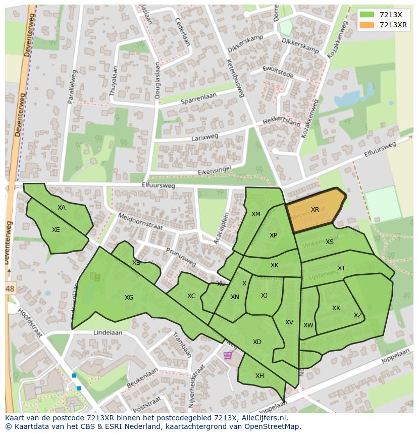 Afbeelding van het postcodegebied 7213 XR op de kaart.