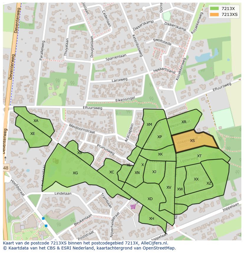 Afbeelding van het postcodegebied 7213 XS op de kaart.