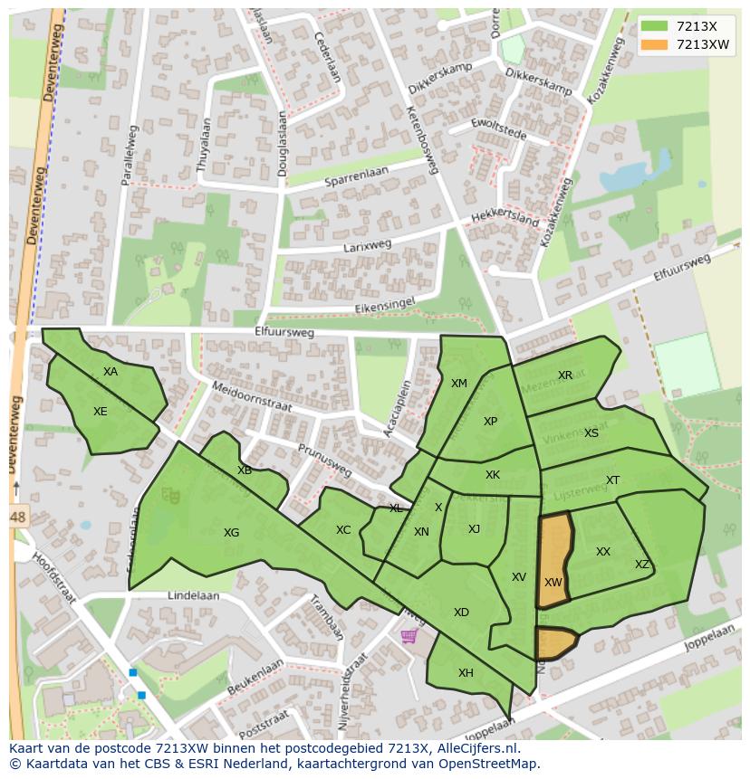 Afbeelding van het postcodegebied 7213 XW op de kaart.