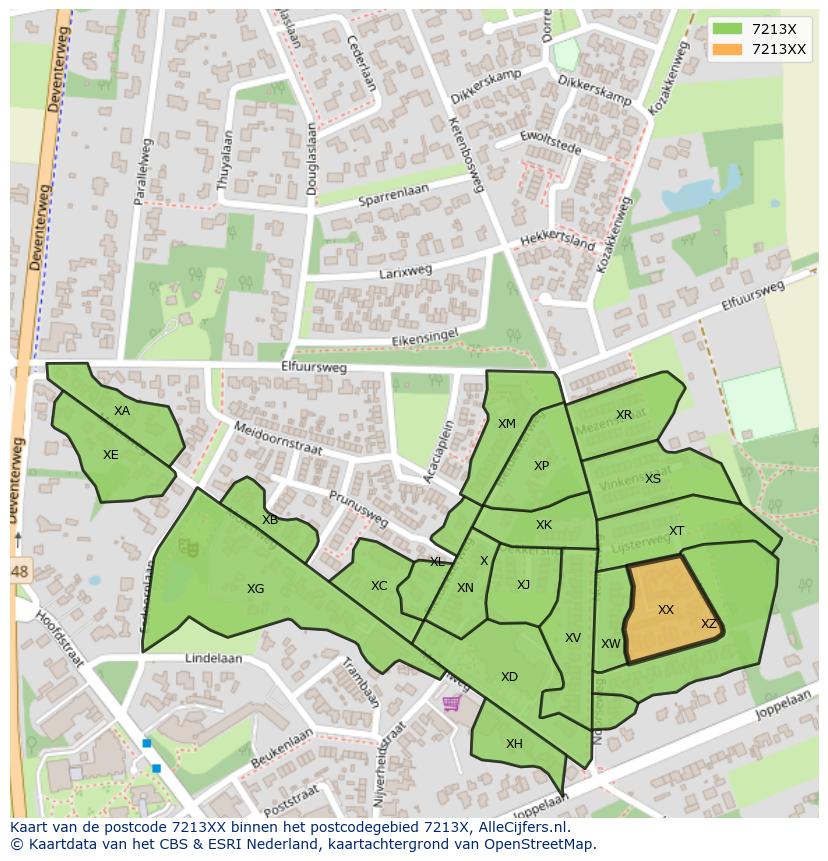 Afbeelding van het postcodegebied 7213 XX op de kaart.