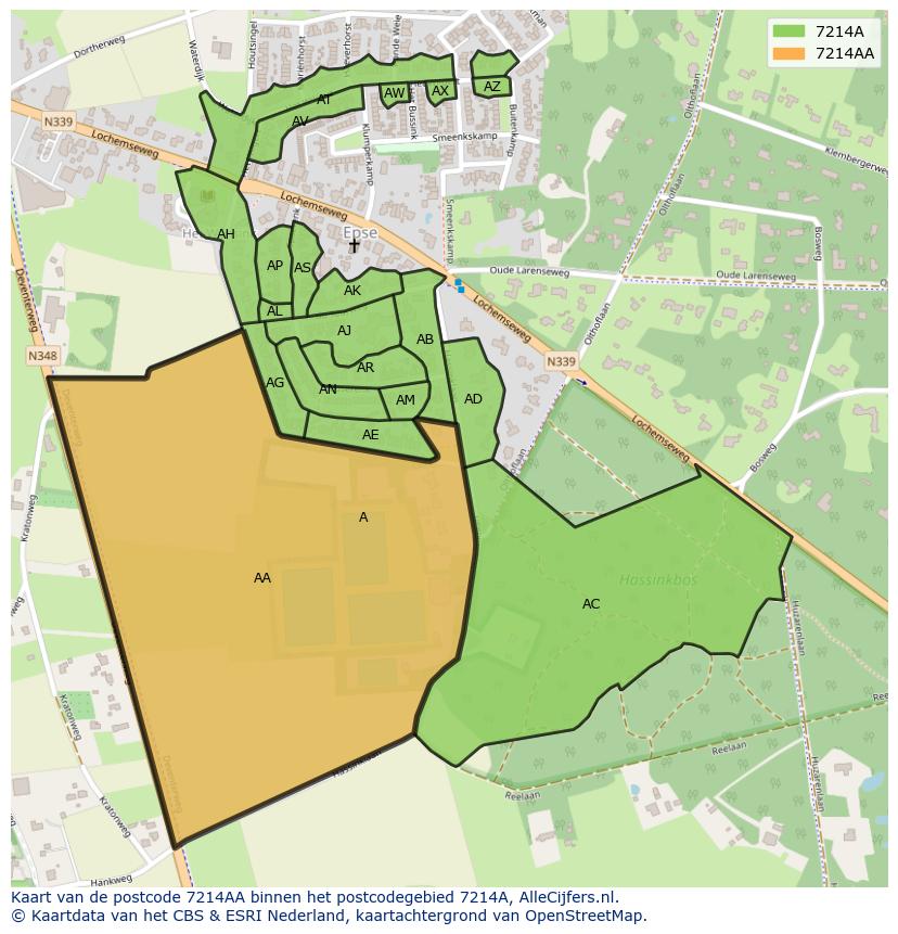 Afbeelding van het postcodegebied 7214 AA op de kaart.