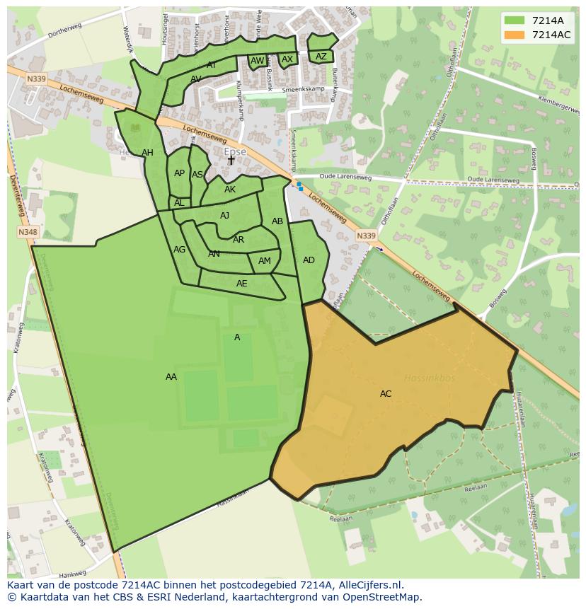 Afbeelding van het postcodegebied 7214 AC op de kaart.