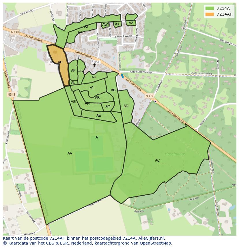 Afbeelding van het postcodegebied 7214 AH op de kaart.