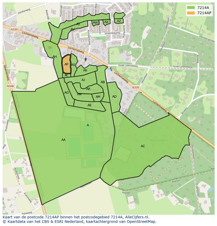 Afbeelding van het postcodegebied 7214 AP op de kaart.