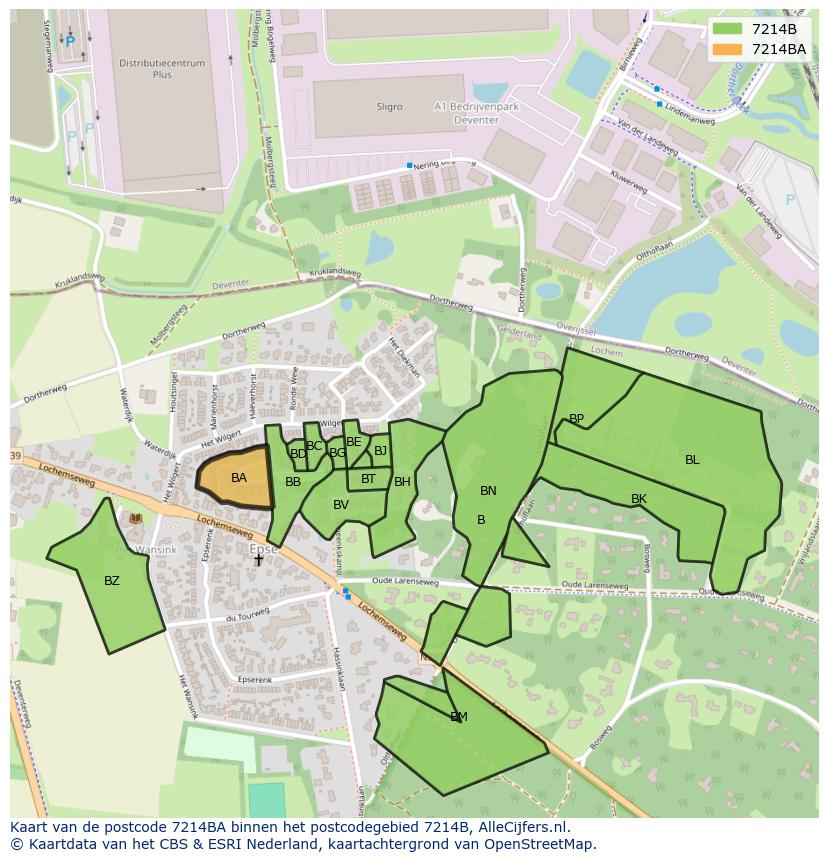 Afbeelding van het postcodegebied 7214 BA op de kaart.