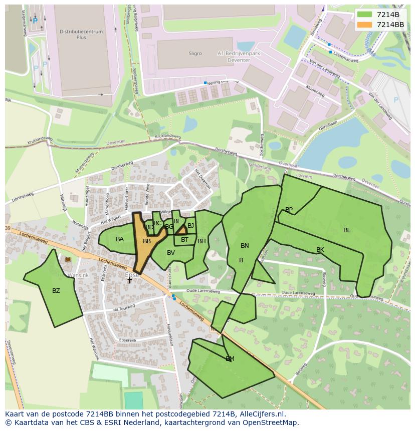 Afbeelding van het postcodegebied 7214 BB op de kaart.
