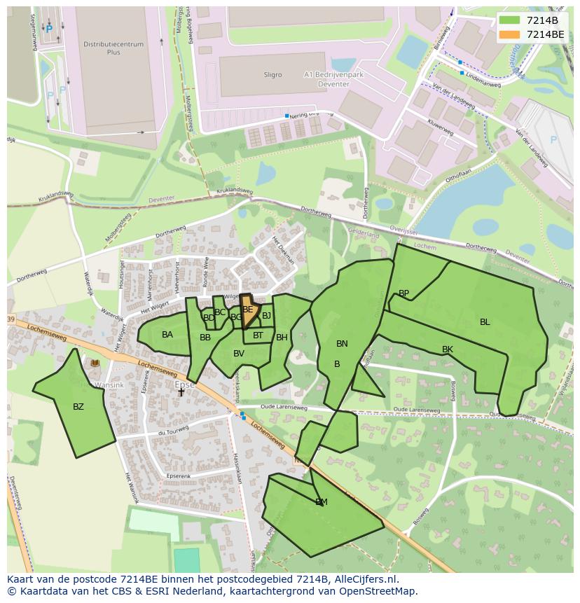Afbeelding van het postcodegebied 7214 BE op de kaart.