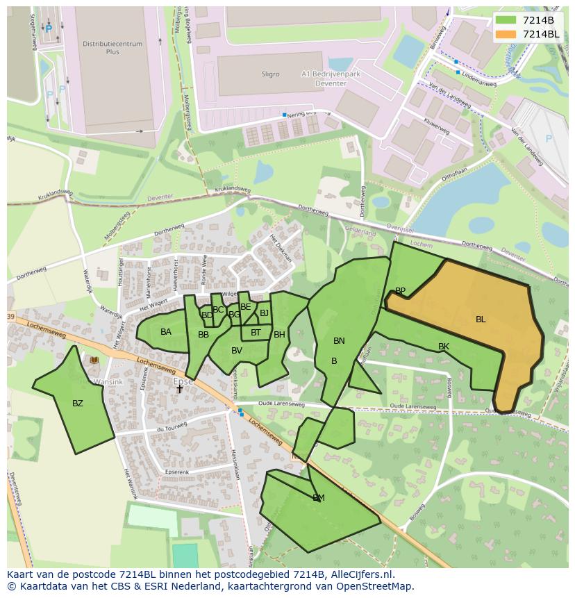 Afbeelding van het postcodegebied 7214 BL op de kaart.