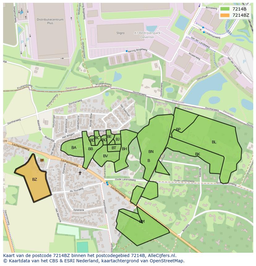 Afbeelding van het postcodegebied 7214 BZ op de kaart.