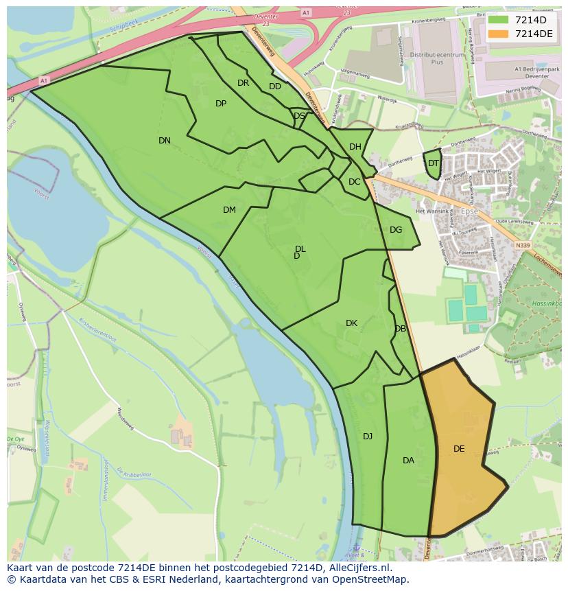 Afbeelding van het postcodegebied 7214 DE op de kaart.