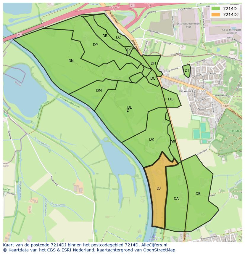 Afbeelding van het postcodegebied 7214 DJ op de kaart.