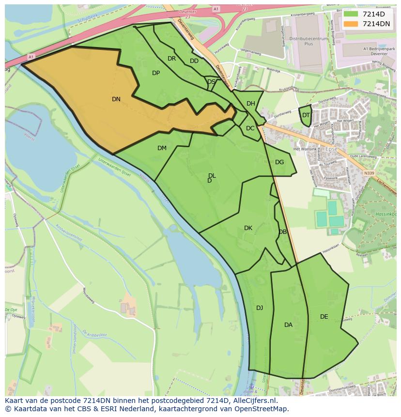 Afbeelding van het postcodegebied 7214 DN op de kaart.