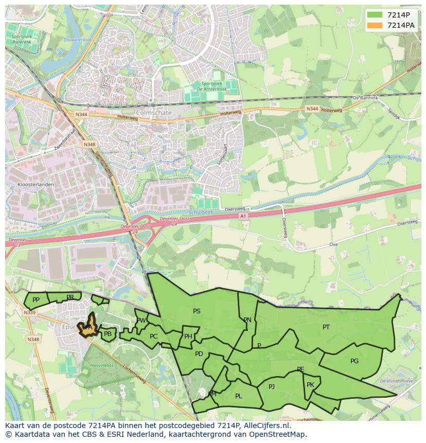 Afbeelding van het postcodegebied 7214 PA op de kaart.
