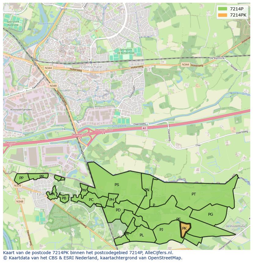 Afbeelding van het postcodegebied 7214 PK op de kaart.