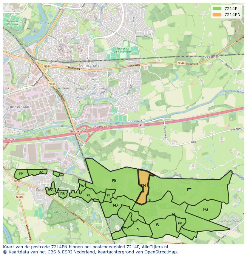 Afbeelding van het postcodegebied 7214 PN op de kaart.