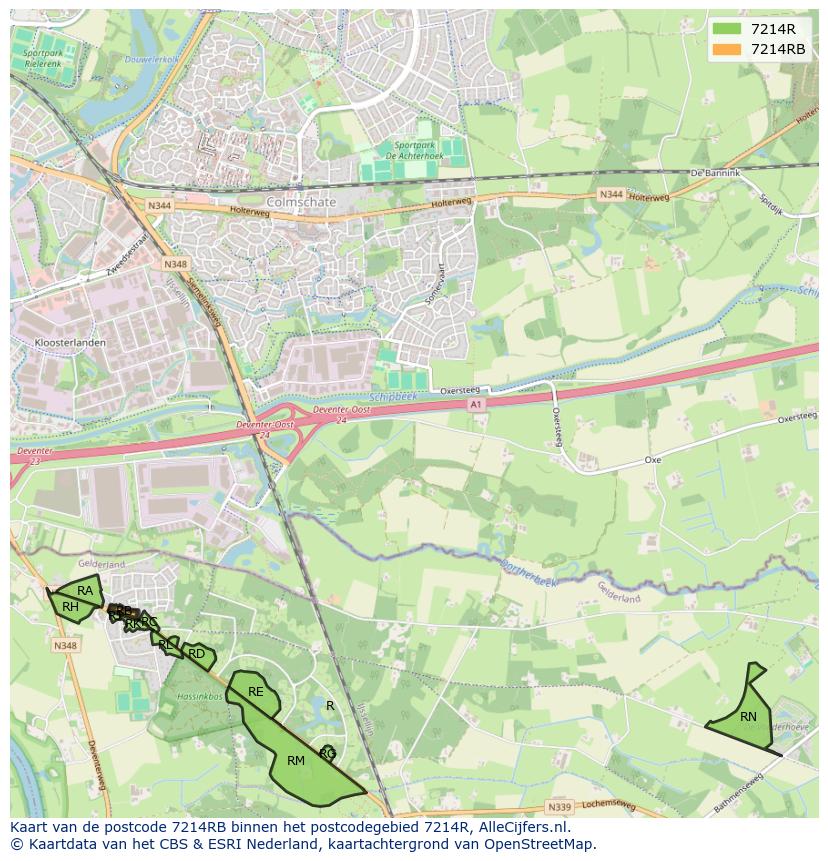 Afbeelding van het postcodegebied 7214 RB op de kaart.
