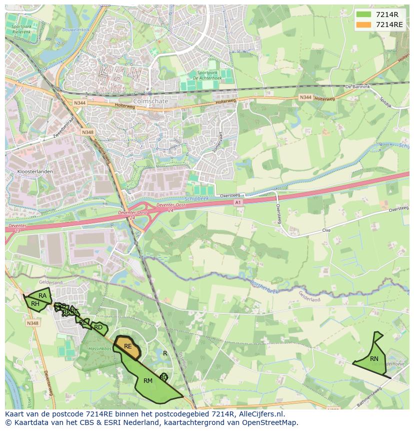 Afbeelding van het postcodegebied 7214 RE op de kaart.