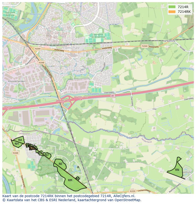 Afbeelding van het postcodegebied 7214 RK op de kaart.