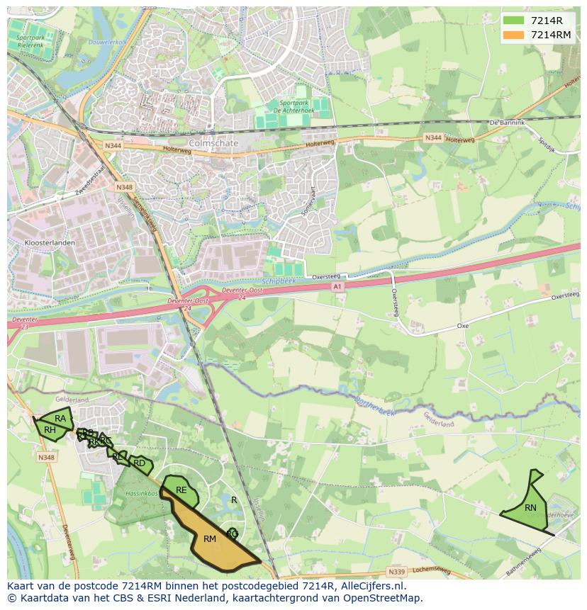 Afbeelding van het postcodegebied 7214 RM op de kaart.