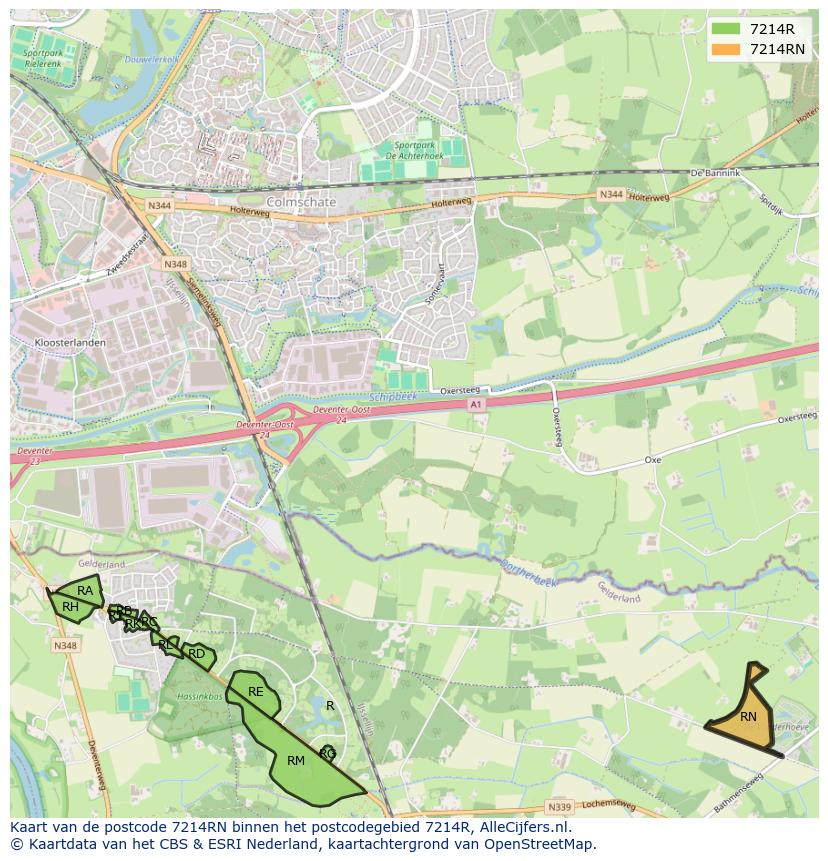 Afbeelding van het postcodegebied 7214 RN op de kaart.