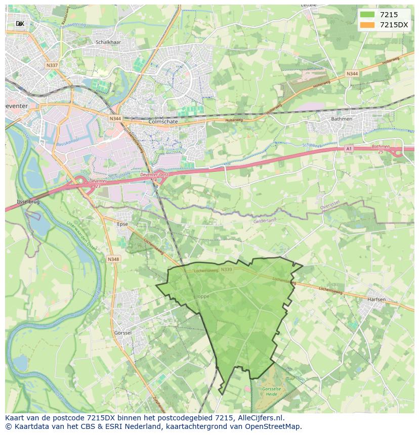 Afbeelding van het postcodegebied 7215 DX op de kaart.