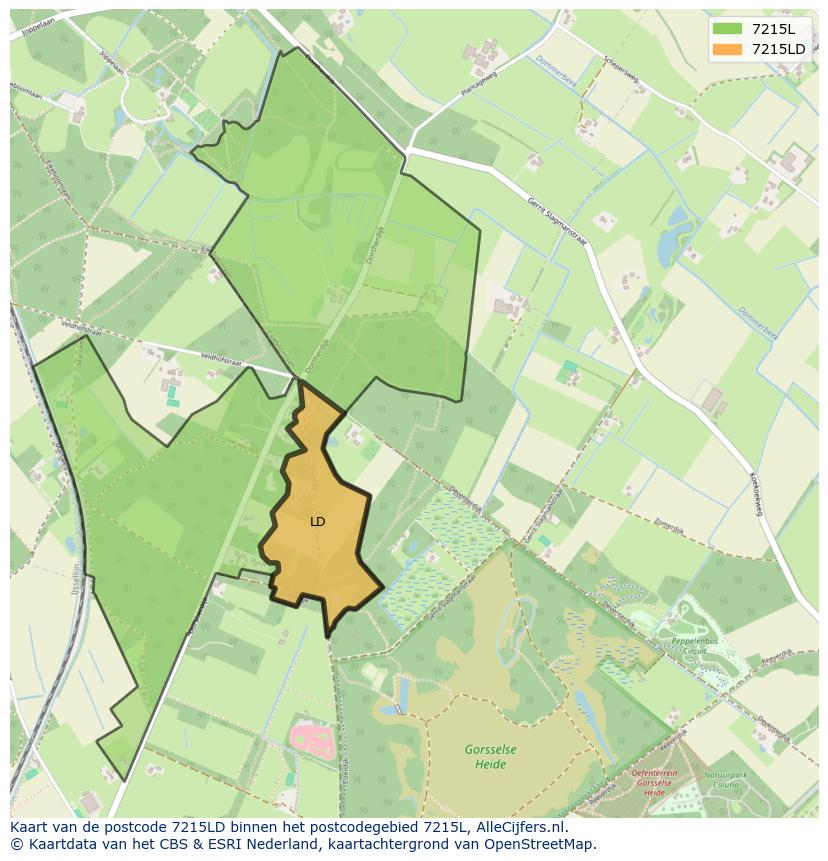 Afbeelding van het postcodegebied 7215 LD op de kaart.