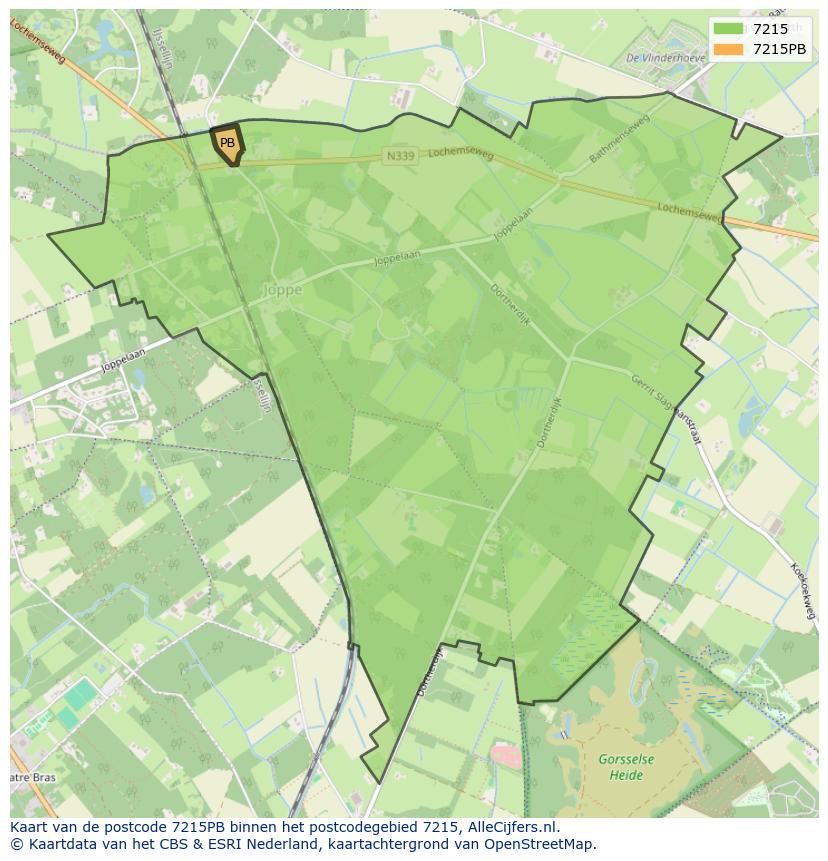 Afbeelding van het postcodegebied 7215 PB op de kaart.