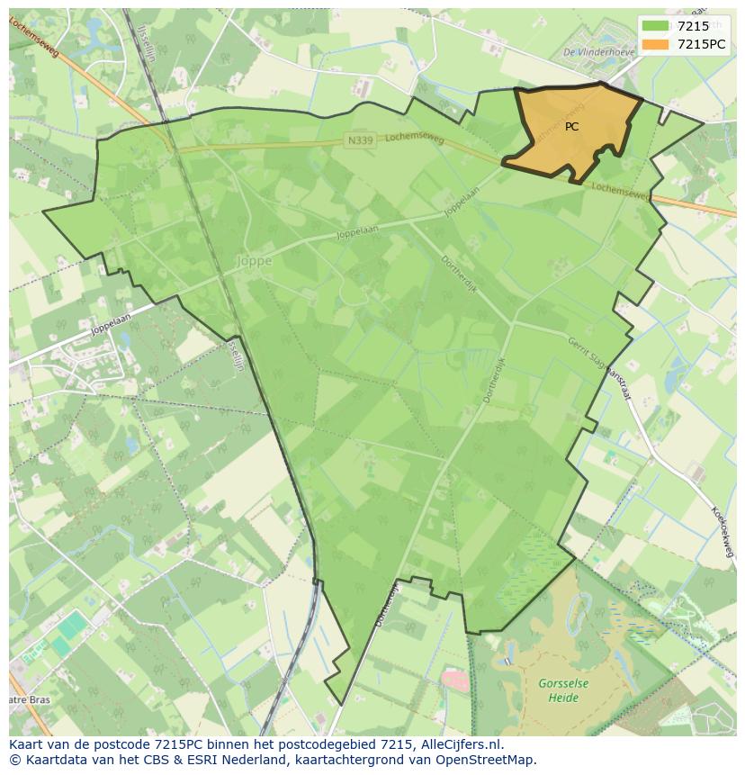 Afbeelding van het postcodegebied 7215 PC op de kaart.