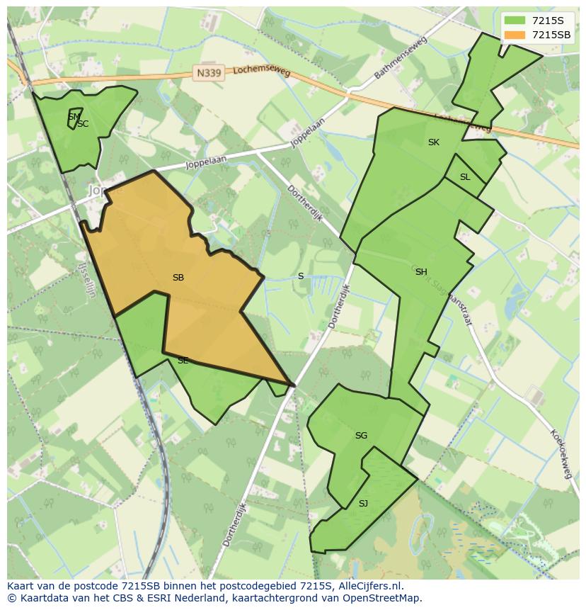 Afbeelding van het postcodegebied 7215 SB op de kaart.
