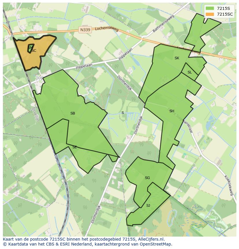 Afbeelding van het postcodegebied 7215 SC op de kaart.
