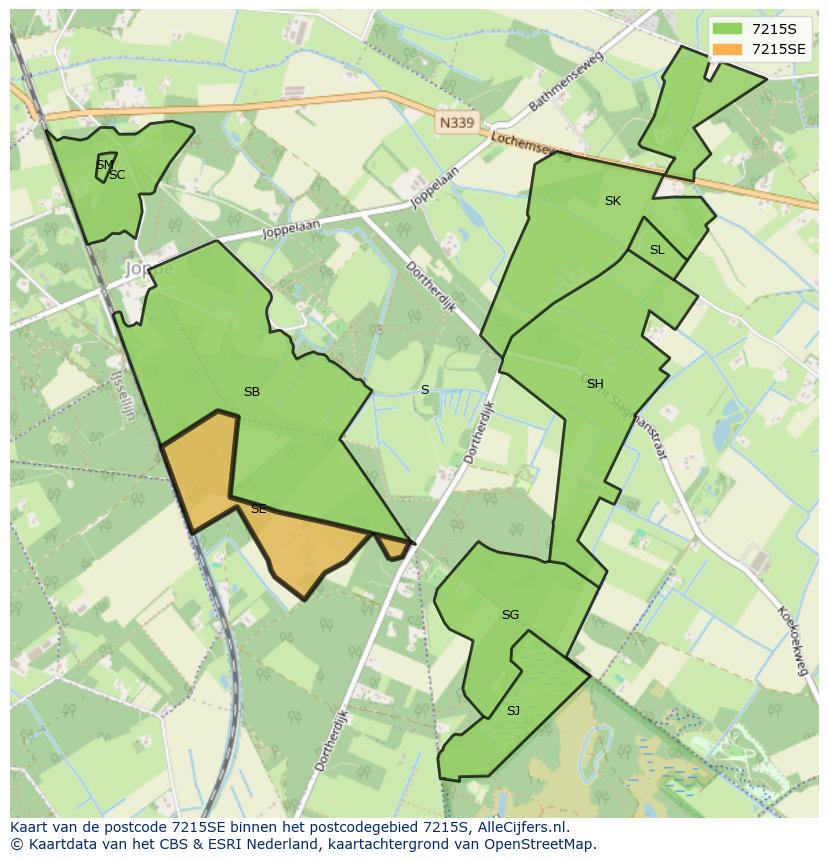 Afbeelding van het postcodegebied 7215 SE op de kaart.