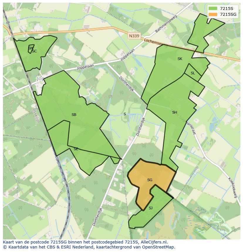 Afbeelding van het postcodegebied 7215 SG op de kaart.
