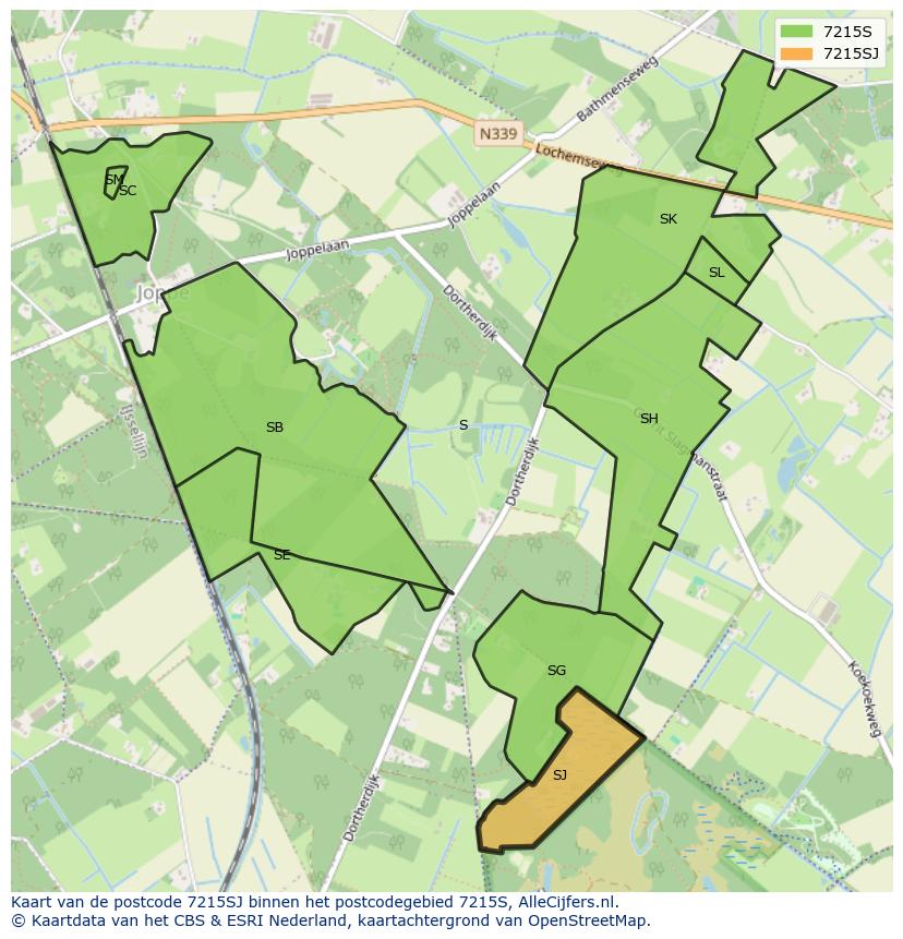 Afbeelding van het postcodegebied 7215 SJ op de kaart.