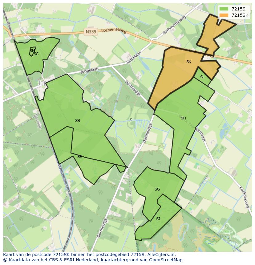 Afbeelding van het postcodegebied 7215 SK op de kaart.