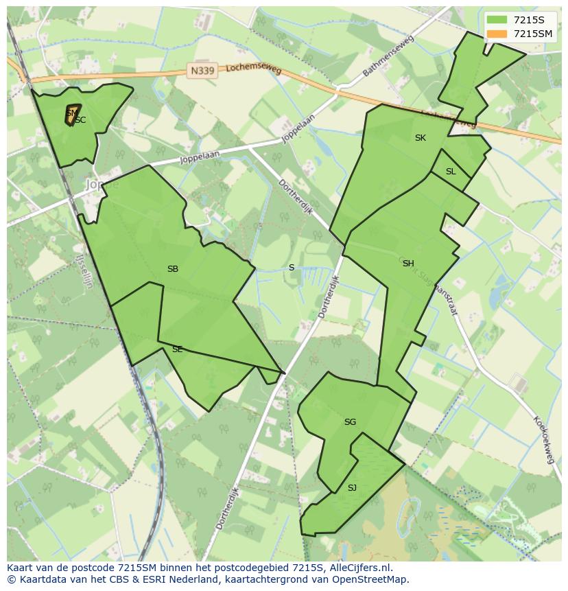 Afbeelding van het postcodegebied 7215 SM op de kaart.