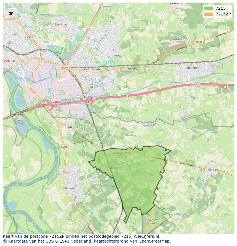 Afbeelding van het postcodegebied 7215 ZP op de kaart.