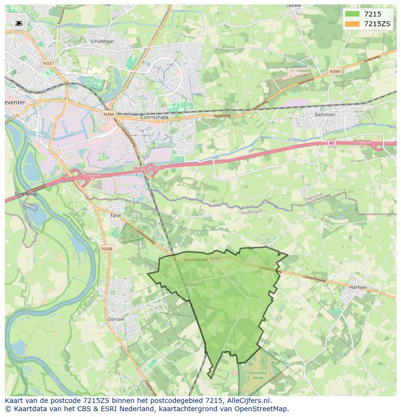 Afbeelding van het postcodegebied 7215 ZS op de kaart.