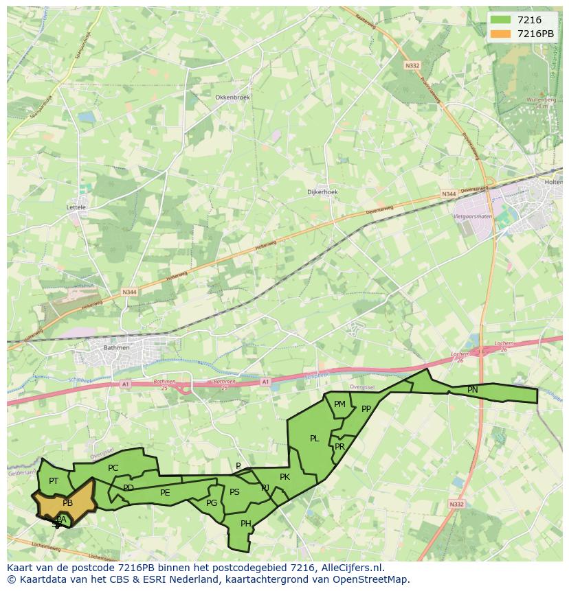 Afbeelding van het postcodegebied 7216 PB op de kaart.
